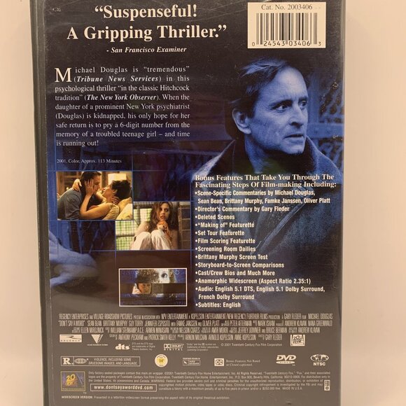 Don't Say a Word (DVD) Michael Douglas Rated R 20th Century Fox - Picture 3 of 4